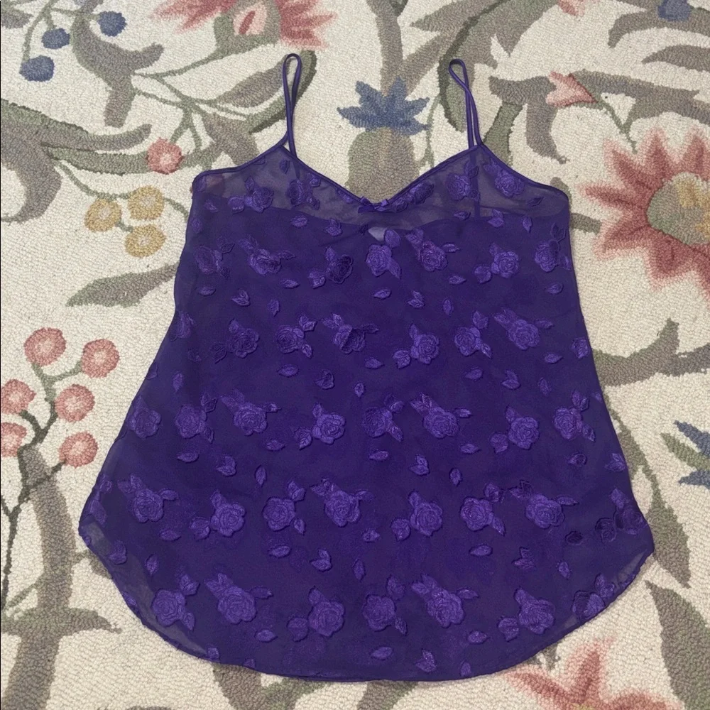 Petra Fashions Vintage Purple Satin Robe and Sheer Nightgown Set negligée, Large